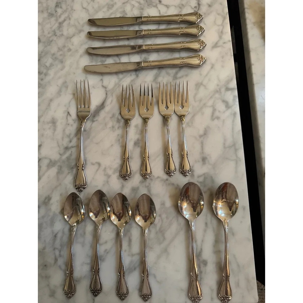 Oneida 1881 Rogers Arbor Rose True Rose Stainless Flatware Set 15pc  1967